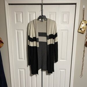 Bylyse black & off white cotton blend knit hooded cardigan sweater top size XL